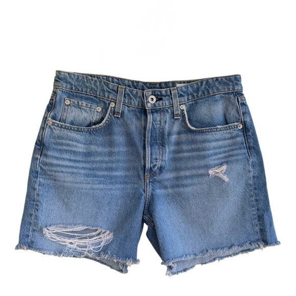 Rag & Bone Rosa Mid Rise Raw Hem Denim Shorts Size 27 Medium Wash Distressed - Picture 1 of 9